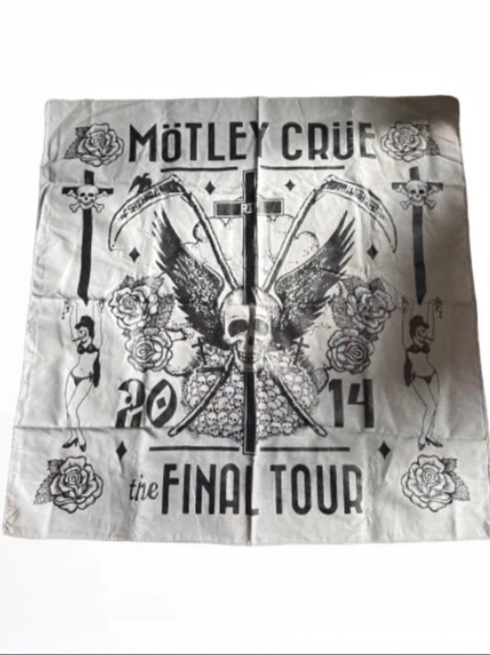 Mötley Crüe The Final Tour Concert Bandana Graphic Scarf Gray & Black